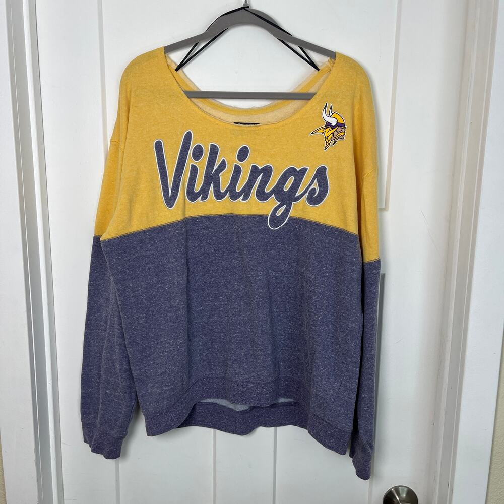 Minnesota Vikings NFL Team Apparel Boat Neck Color Block Sweatshirt Womens XL